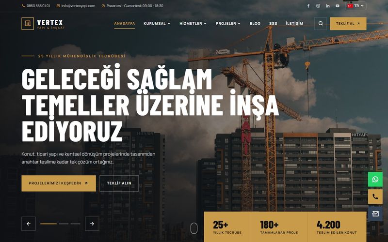 Vertex Yapı İnşaat demo ekran görüntüsü